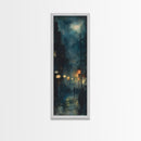Moody Night Street Scene Framed Canvas Print | Vertical Wall Art | Moody Art | Living Room Art | Gift Idea Him | Urban Nightscape