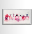 Pink Perfume Painting Framed Canvas Print, Light Pink Bedroom Art Coastal Cowgirl Wall Art, Minimalist Art Rustic Decor Gift Idea