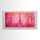 Eiffel Tower Painting Framed Canvas Print, Paris Pink Wall Art Romantic Decor, Horizontal Wall Art Living Room Rustic Gift Idea