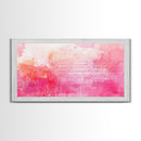 Abstract Pink Writing Framed Canvas Print, Light Pink Wall Art Chinoiserie Whimsical Decor, Rustic Wall Art Horizontal Gift Idea