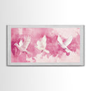 White Dove Flight Canvas Print | Angel Art Prints | Light Pink Wall Art | Minimalist Bird Art | Whimsical Living Room Decor Wall Art