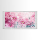 Wildflower Painting Canvas Print, Vibrant Daisy Wall Art with Light Pink Abstract Background, Whimsical Art for Bedroom Decor
