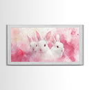 Three Bunnies Canvas Print, Adorable Pink Abstract Art Featuring Rabbits, Whimsical Nursery Wall Decor or Easter Themed Art
