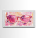 Pink Sunglasses Painting Framed Canvas Print, Whimsical Art Decor, Light Pink Wall Art, Retro Fashion Gift Idea, Original Artwork
