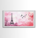 Eiffel Tower and Birds Canvas Print, Parisian Skyline Painting, Romantic Pink Wall Art, Whimsical French Decor, Guest Room Art