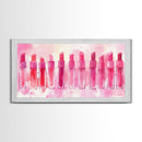 Elegant Lipsticks Display Painting as Pink Abstract Wall Art on Canvas Print, Makeup Collector Vanity or Bedroom Accent Decor