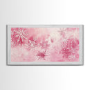 Winter Snowflake Motif with Pink Christmas Wall Art Aesthetic on Framed Canvas Print, Holiday Living Room or Bedroom Decor