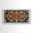 Kaleidoscopic Mandala Design Framed Canvas Print, Boho Wall Art, Sacred Geometry Painting, Colorful Ethereal Decor, Spiritual Zen Art