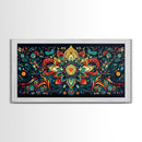 Elaborate Mandala Framed Canvas Print, Vibrant Boho Art, Spiritual Zen Wall Art, Geometric Ethereal Painting, Colorful Sacred Geometry