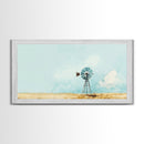 Minimalist Windmill Landscape Framed Canvas Print Above Couch Rustic Wall Art Coastal Inspired Bedroom Decor Horizontal Wall Art Idea