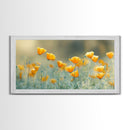 Golden Poppy Floral Canvas Print California Wildflower Art Botanical Wall Decor Rustic Style Extra Wide Horizontal Landscape Art