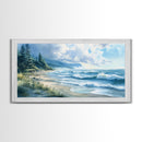 Canvas Print of Misty Coastal Morning Landscape with Rolling Waves, Nautical Wall Art Gift Idea, Serene Coastal Decor