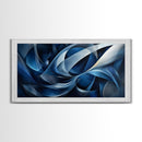 Abstract Blue Swirls Canvas Print, Geometric Wall Art Horizontal Decor, Moody Modern Artwork Gift Idea Living Room Panoramic Art