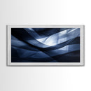 Flowing Blue Abstract Framed Canvas Print, Minimalist Geometric Wall Art Above Sofa Decor, Moody Panoramic Artwork Gift Living Room