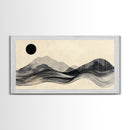 Abstract Mountain Landscape Framed Canvas Print, Wabi Sabi Wall Art Minimalist Decor, Rustic Line Art Idea Bedroom Artwork Vertical Design