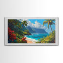 Lush Hawaiian Coast Canvas Print Coastal Painting Nautical Wall Art Panoramic Art Tropical Landscape Art Above Bed Wall Art Gift Idea