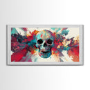 Abstract Skull Art Framed Canvas Print, Moody Colorful Halloween Wall Decor, Unique Living Room Art, Vibrant Therapy Art Gift Idea