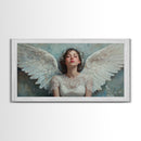 Heavenly Grace Framed Canvas Print with Angel Art Prints and Whimsical Art for Light Pink Wall Art and Romantic Home Decor