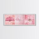 Trio of Elegant Fans Canvas Print, Minimalist Boho Pink Artwork, Oriental Fan Wall Art for Bedroom, Light Pastel Wall Decor Idea