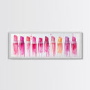 Vibrant Lipstick Shades Canvas Print, Pink Makeup Wall Art, Feminine Bedroom Decor, Whimsical Beauty Room Artwork Gift Idea