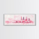 Makeup Art Canvas Print Featuring Lipstick and Nail Polish, Pink Abstract Wall Art for Bedroom or Bathroom Decor, Feminine Gift