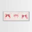 Light Pink Wall Art Canvas Print with Bows Decor, Minimalist Painting, Bedroom Art, Horizontal Abstract Artwork for Living Room