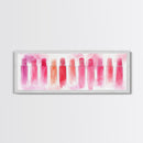 Pink Abstract Art Framed Canvas Print Featuring Lip Gloss Collection, Feminine Living Room Artwork, Boho Dorm Decor Gift Idea