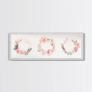 Wildflower Wreath Painting Framed Canvas Print in Pastel Pink and Green, Vertical Rustic Farmhouse Artwork, Botanical Gift Idea
