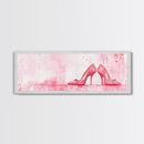 Light Pink Wall Art Framed Canvas Print Featuring Elegant High Heels, Feminine Bedroom Decor, Fashion Artwork Above Bed Idea