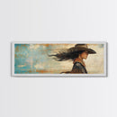 Cowgirl Canvas Print Southwest Wall Art Minimalist Boho Art Afrocentric Painting Extra Wide Horizontal Artwork Decor