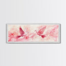 White Doves in Flight Artwork, Framed Canvas Print, Angelic Light Pink Wall Art, Whimsical Bedroom Decor, Feminine Spring Style