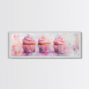 Elegant Cupcakes Canvas Print Horizontal Wall Art Wabi Sabi Art Pink Wall Kitchen Decor Minimalist Bakery Prints