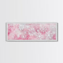 Delicate Snowflake Art Framed Canvas Print Light Pink Wall Art Minimalist Winter Décor Bedroom Living Room Artwork Horizontal Gift