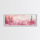 Framed Canvas Print of Enchanting Forest at Dusk Painting with Moody Pink Hues Ideal as Living Room or Guest Room Horizontal Wall Art