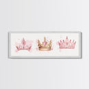 Framed Canvas Print of Elegant Crowns in Pink and Gold Perfect Gift Idea or Dorm Room Light Pink Wall Art with Royal Aesthetic
