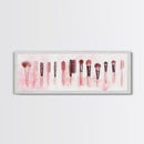 Framed Canvas Print of Makeup Brushes and Combs in Pink Ideal Gift Idea with Whimsical Art for Vanity or Beauty Room Wall Decor