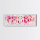 Dreamcatcher Canvas Print, Pink Orange Wall Art with Whimsical Artistic Feathers, Boho Art Idea for Living Room or Above Couch