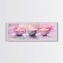 Candlelight Framed Canvas Print, Cozy Pastel Teacup Candles Art, Light Pink Wall Decor, Bedroom or Dining Room Whimsical Artwork