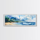 Moody Coastal Seascape Framed Canvas Print - Hawaii Ocean Landscape Painting, Nautical Wall Art, Extra Wide Beach Bedroom Art Decor