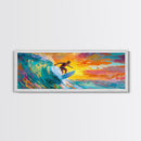 Surfer Riding Wave Canvas Print, Surf Wall Art, Coastal Decor, Nautical Painting, Colorful Art, Living Room Art, Gift Idea, Rustic Wall Art