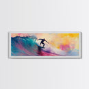 Framed Canvas Print of Vibrant Surf Wall Art with Pink Orange Waves, Coastal Decor, Nautical Painting, Gift Idea, Above Sofa Art