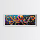 Octopus Art Canvas Print with Bright Neon Colors, Whimsical Art, Coastal Decor, Nautical Wall Art, Tall Skinny Art, Above Bed Wall Art