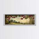 Framed Canvas Print Cherries Wall Art Panoramic Rustic Decor Living Room Horizontal Landscape Art Farmhouse Gift Idea Painting