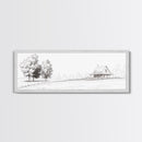Rustic Farmhouse Framed Canvas Print, Black and White Landscape Art, Above Sofa Wall Art Minimalist Living Room Country Decor
