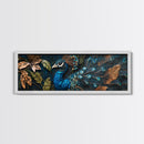 Blue Peacock Framed Canvas Print Chinoiserie Style Mosaic Wall Art Boho Rustic Decor Living Room Feature Art Print