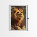 Regal Lion Oil Painting Framed Canvas Print – Rustic Decor Wall Art, African Lion Wildlife, Above Couch Art, Bold Statement Piece
