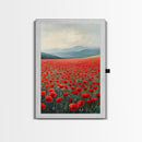 Scenic Poppy Field Framed Canvas Print, Rustic Landscape Painting, Bedroom Art, Farmhouse Wall Decor, Extra Wide Rustic Art