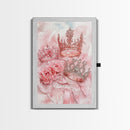Elegant watercolor crowns and roses painting, framed canvas print, rose painting, goddess art print, chic pink wall art for living room