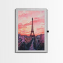 Eiffel Tower Sunset Framed Canvas Print Paris Landscape Painting French Cityscape Wall Art Bedroom Decor Romantic Gift Pink Orange Art