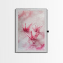 Origami Cranes Canvas Print, Pink Paper Bird Art, Minimalist Zen Decor, Whimsical Artwork Bedroom Wall Art, Japanese-Inspired Gift